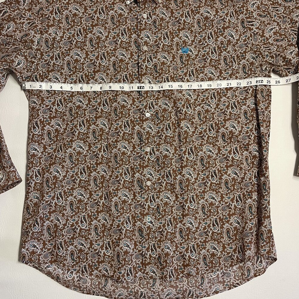 Cinch Shirt Men's Large Brown 100% Cotton Paisley Long Sleeve Button Up Western - Picture 5 of 13